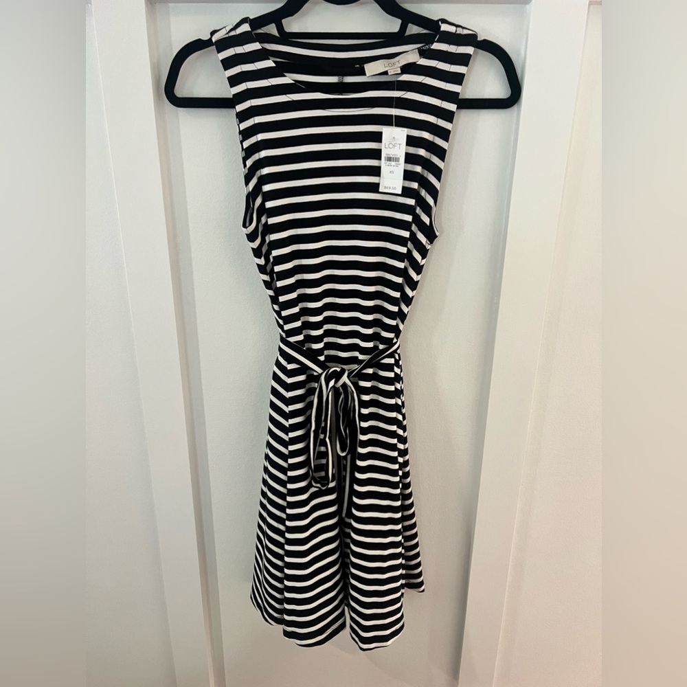 LOFT size XS new with tags belted stripe swing dress